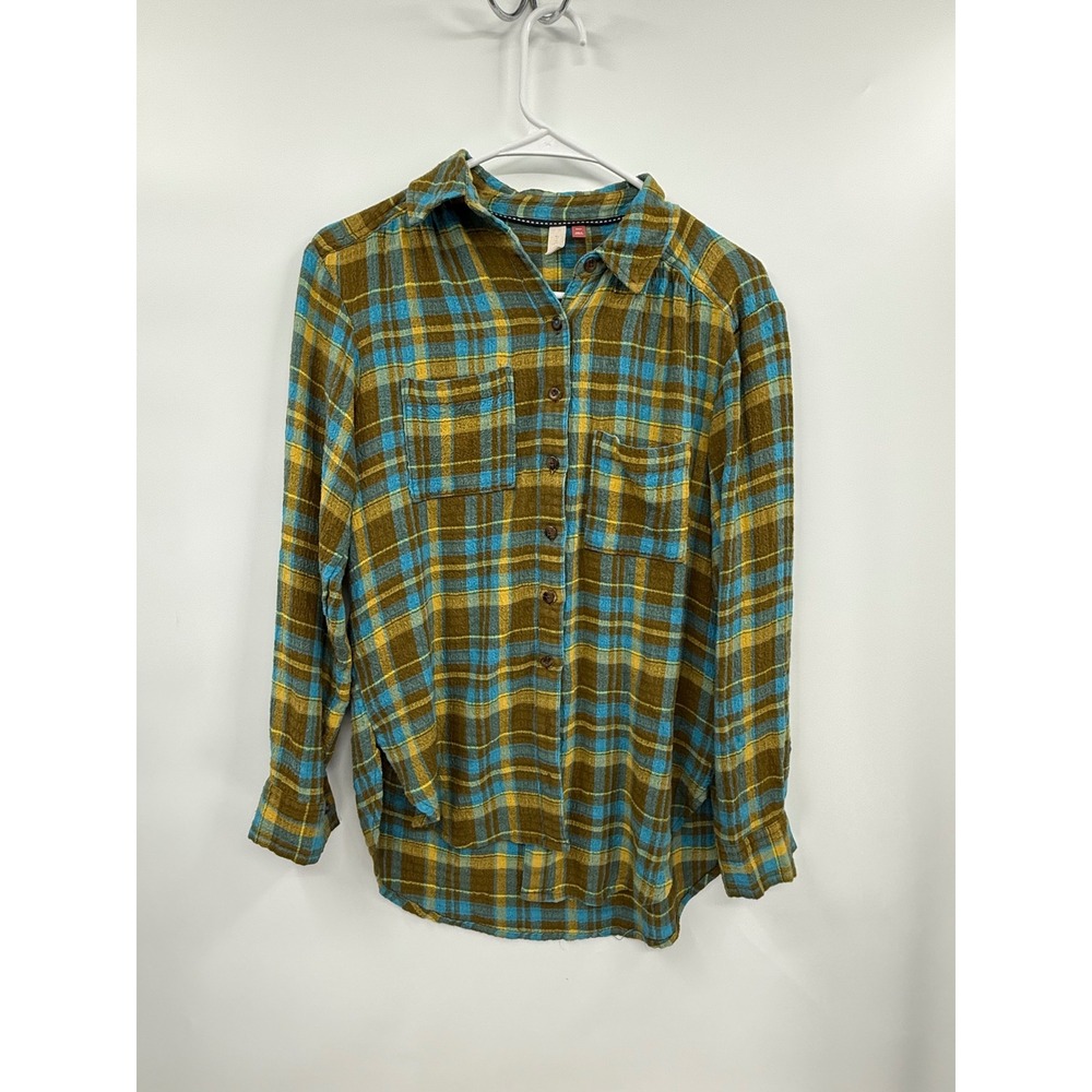 Pilcro XXS Flannel Button Down Shirt Womens Blue Olive Plaid Textured Pocket